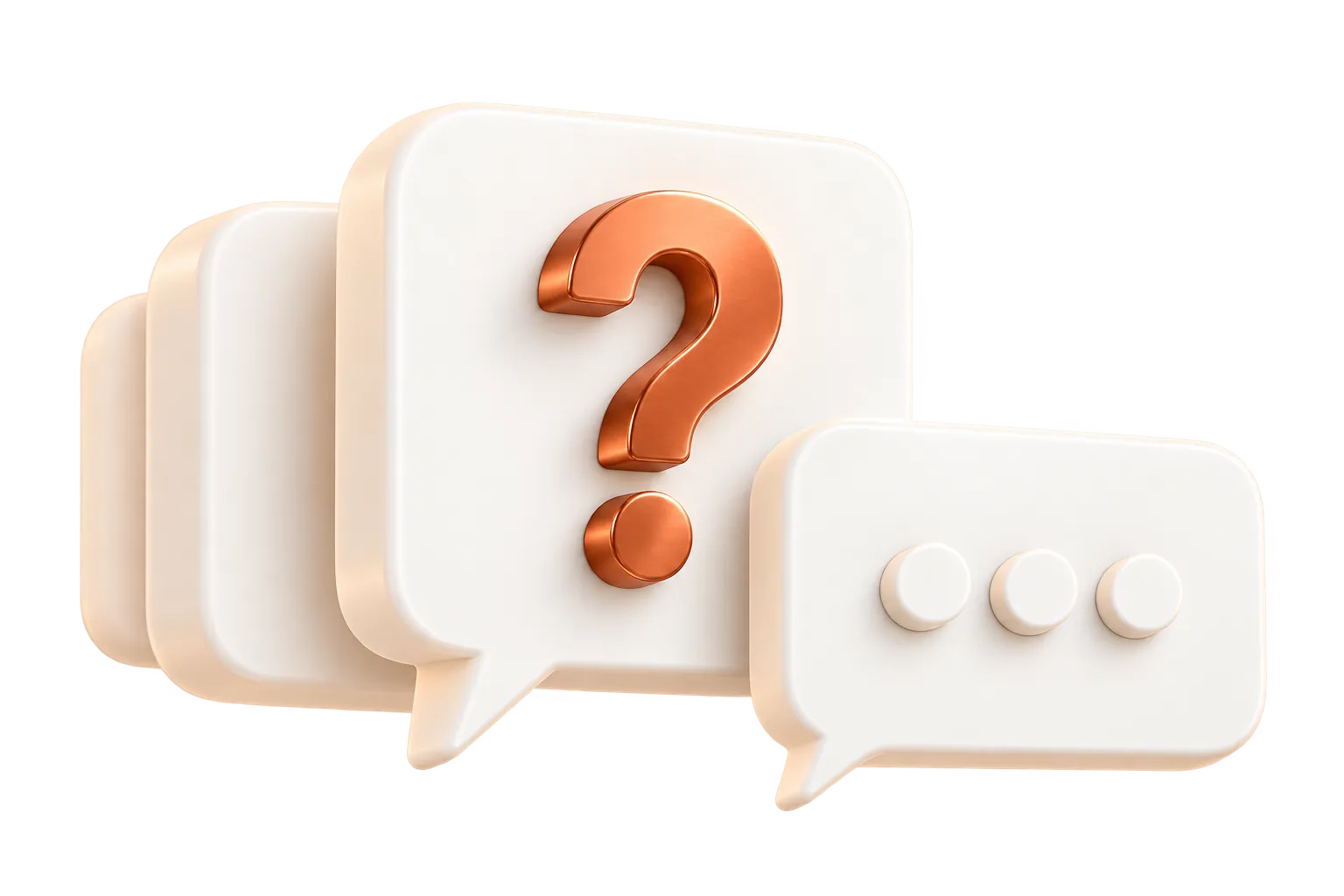 Three chat bubbles, one holding a copper question mark and one showing typing dots.